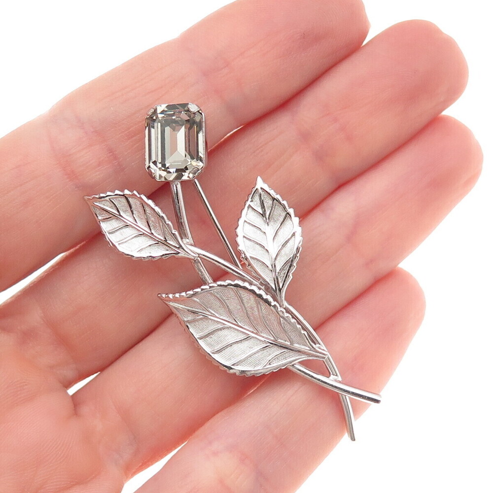 Van Dell 925 Sterling Silver Vintage Rhinestone Floral Pin Brooch